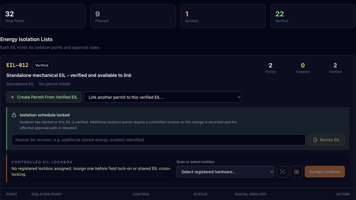 PermitSync EIL and isolation control dashboard